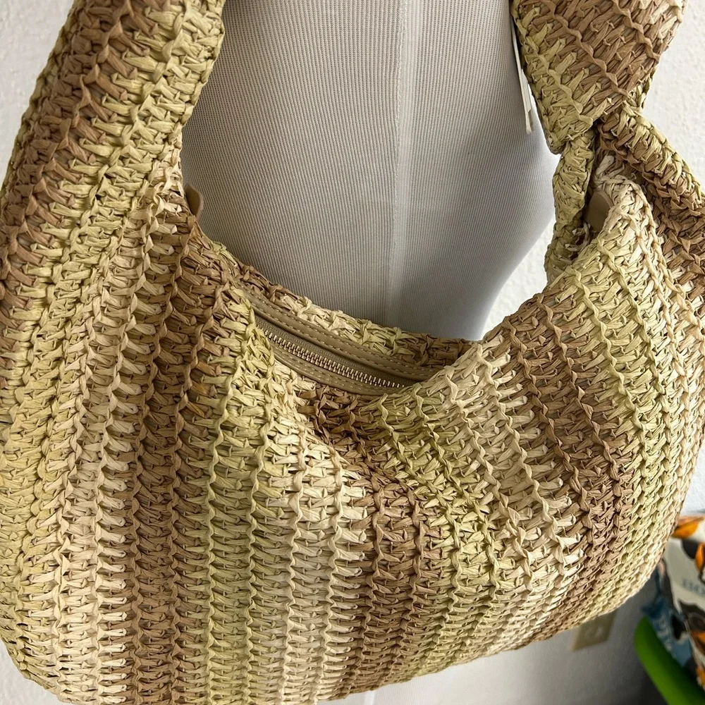 Urban Expressions Woven Slouchy Hobo‎ Bag in Beige and Brown Neutral striped NWT